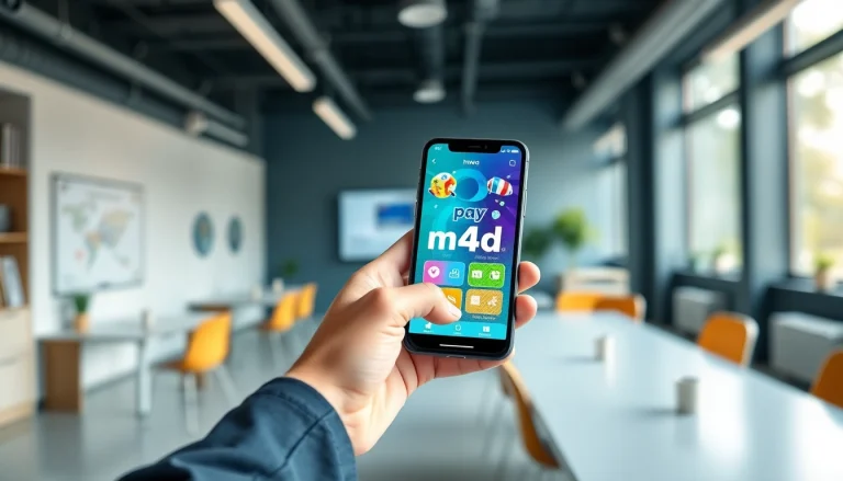 Explore the features of the my4d app displayed on a smartphone in a modern workspace.
