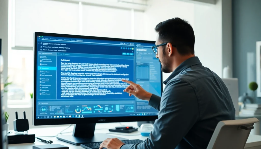 Utilizing an ai detector to analyze text for AI content in a modern office setting.