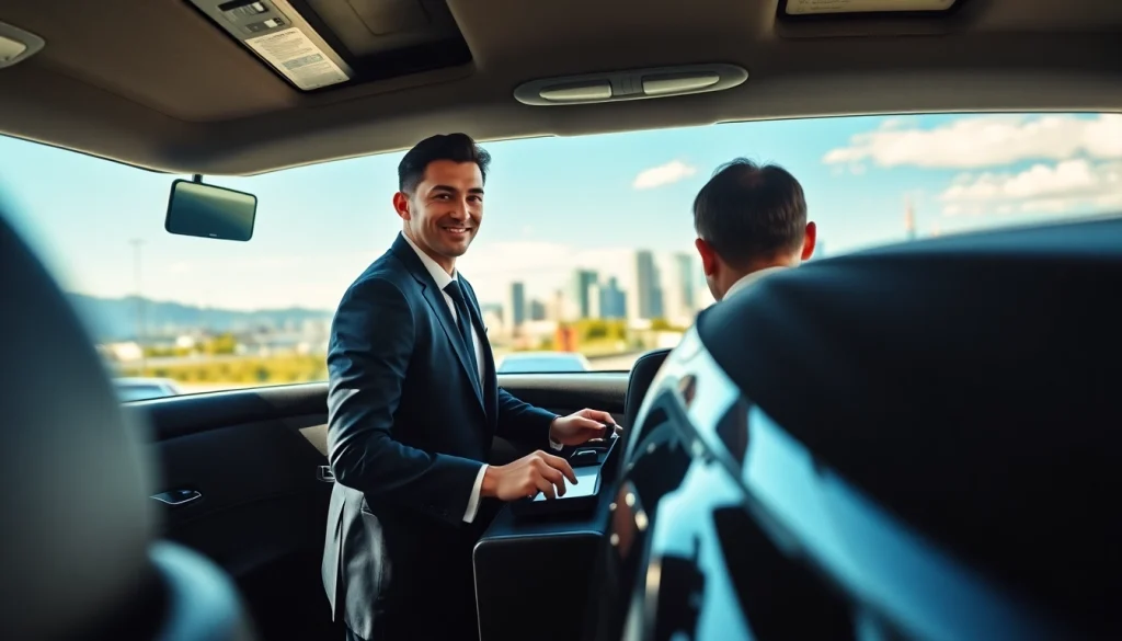 Reliable Vancouver car service showcasing a professional chauffeur and luxury sedan at the airport.