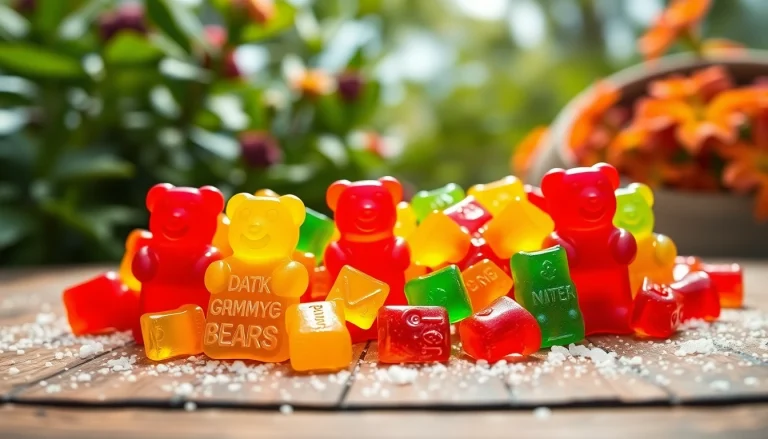Indulge in delightful Branded Gummy Bears surrounded by sugar on a rustic table.