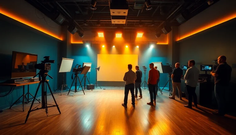 Engaging 영상제작 scene featuring a creative team collaborating with state-of-the-art equipment in a studio.