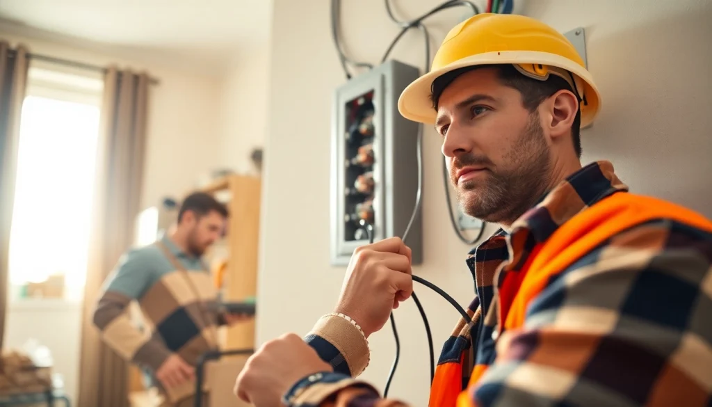 Electrician connecting wires in an Electrical Panel installation process