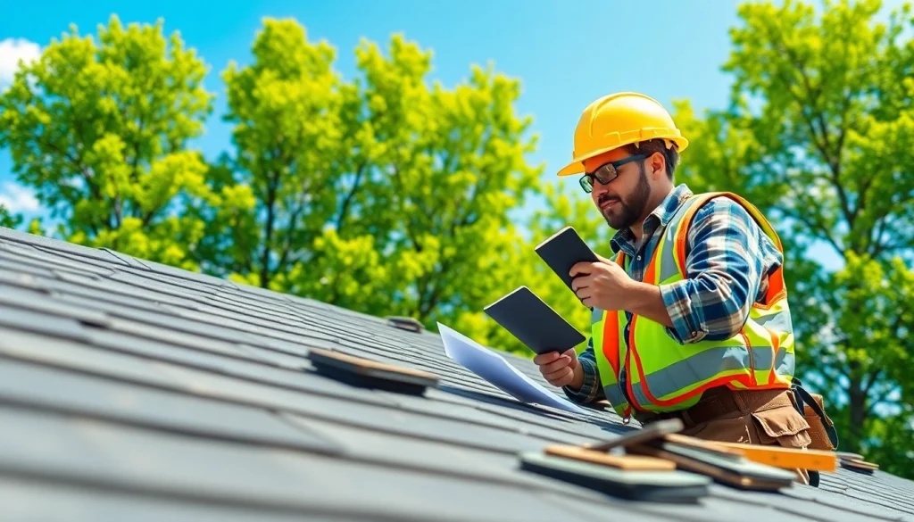 Roofer in Loenen assessing roof conditions with tools, showcasing expertise as dakdekker loenen.