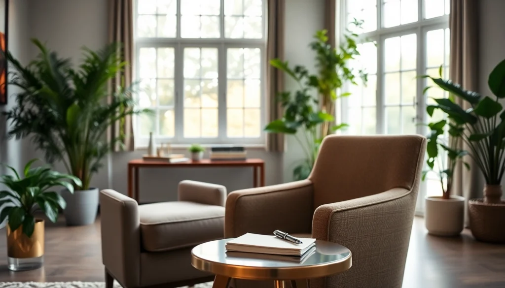 Engaging scene of a relationship coach in a tranquil office fostering connection and growth.