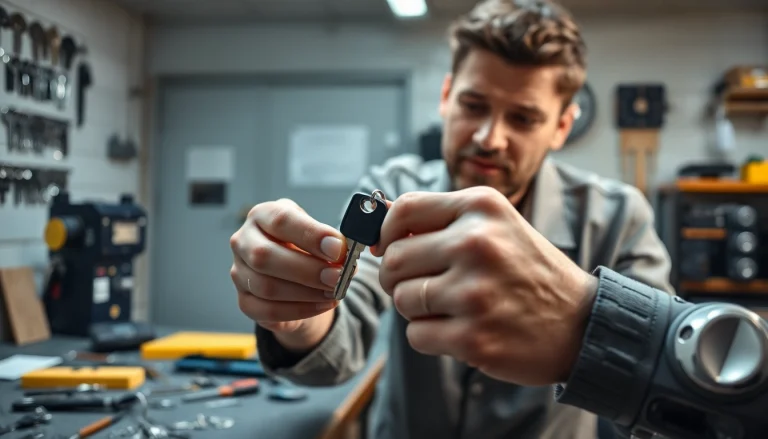 Locksmith providing precision service for Van Keys in a workshop environment.