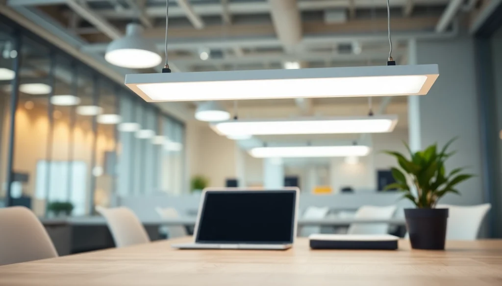 Showcase the LED Batten Fixture illuminating a modern office environment with sleek design.