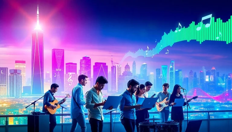 Engage in effective spotify promotion with musicians collaborating in a vibrant setting.