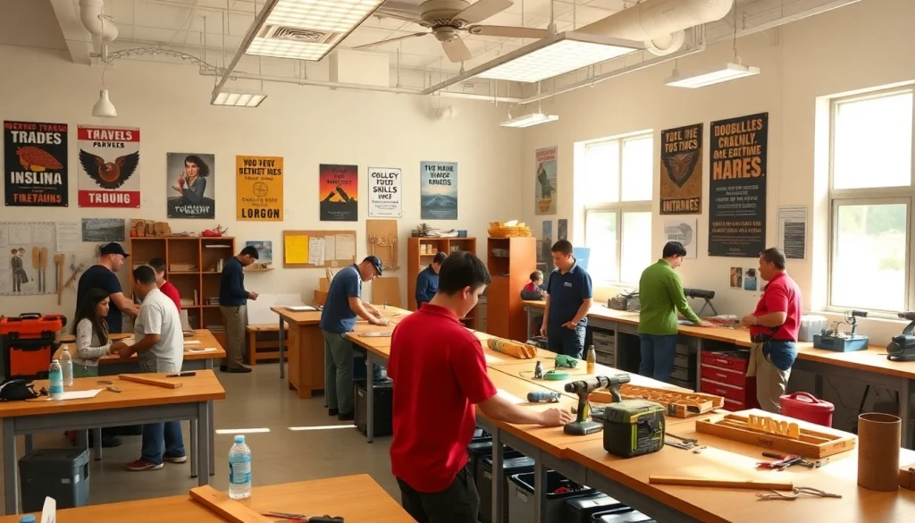 Students participating in trade schools Oahu practicing hands-on skills in a vibrant classroom.