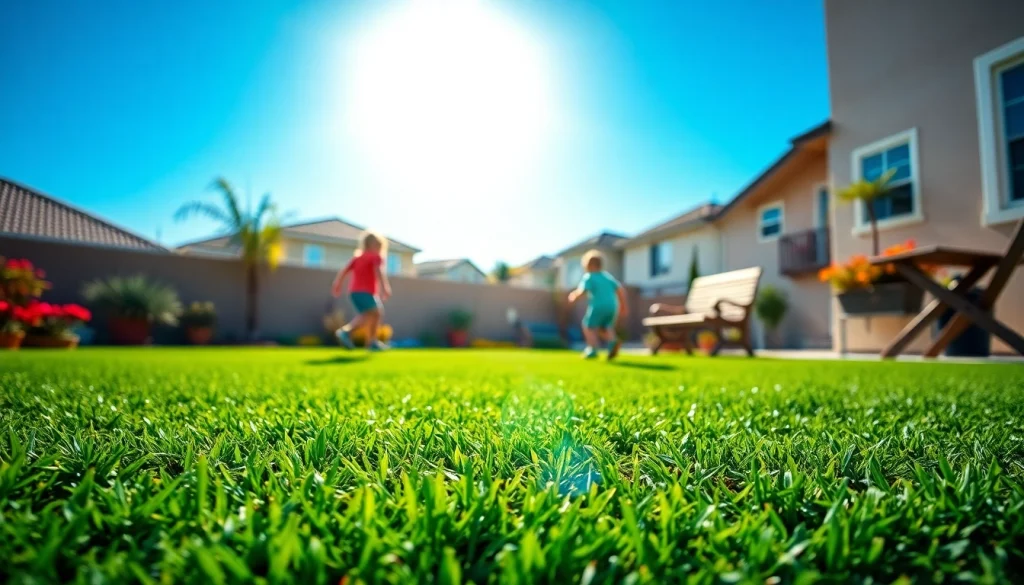Visualizing how long does turf last by depicting vibrant artificial turf in a sunny backyard setting.
