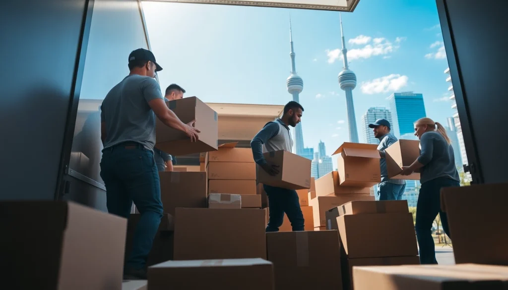 Movers Toronto team efficiently loading furniture into a truck in an urban setting