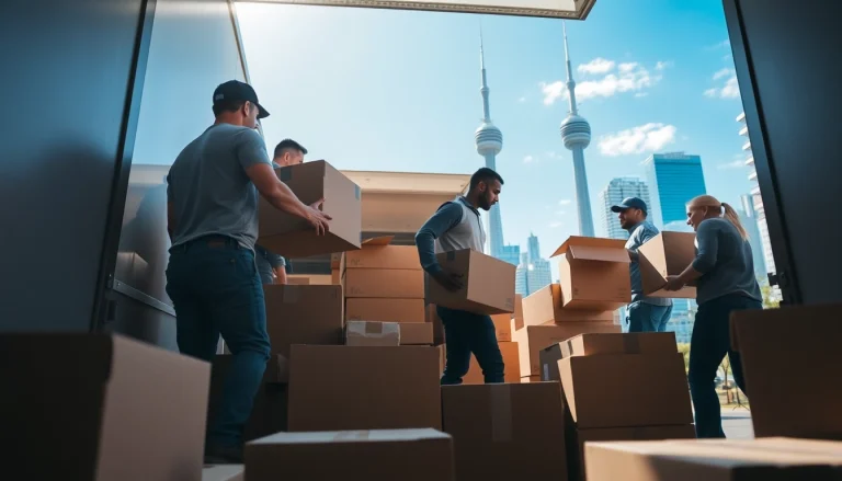Movers Toronto team efficiently loading furniture into a truck in an urban setting
