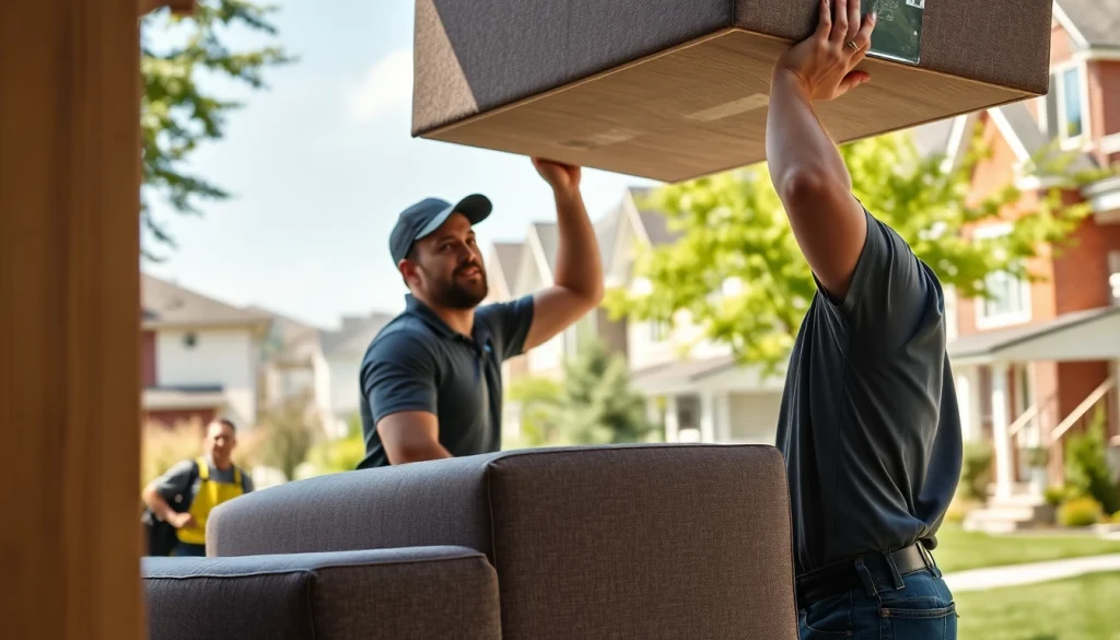 Movers Calgary assisting in furniture relocation with a professional and friendly demeanor.