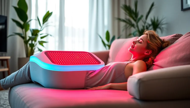 Experience red light therapy at homeull body with advanced therapy device promoting relaxation.