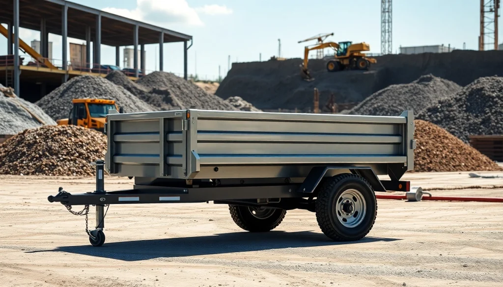Find the best dump trailer for sale near me at a bustling construction site, showcasing durability and functionality.