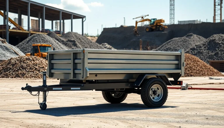 Find the best dump trailer for sale near me at a bustling construction site, showcasing durability and functionality.